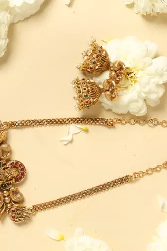 gold plated temple necklace set with lakshmi work