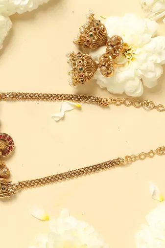 gold plated temple necklace set with lakshmi work