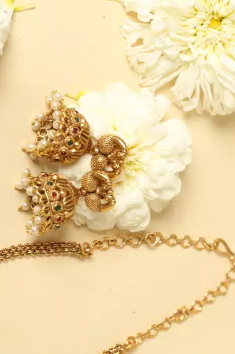 gold plated temple necklace set with lakshmi work