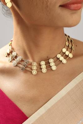 gold plated coin necklace set with layered kasulu work 1