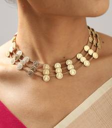 gold plated coin necklace set with layered kasulu work