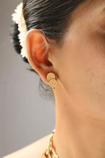 gold plated coin necklace set with layered kasulu work