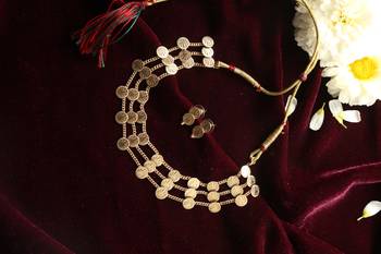 gold plated coin necklace set with layered kasulu work 4