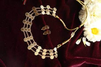 gold plated coin necklace set with layered kasulu work 5
