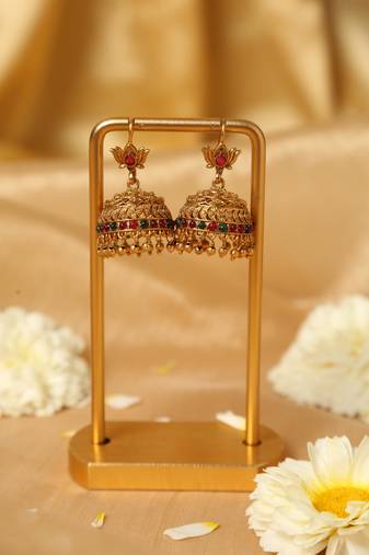 antique gold lotus jhumka 