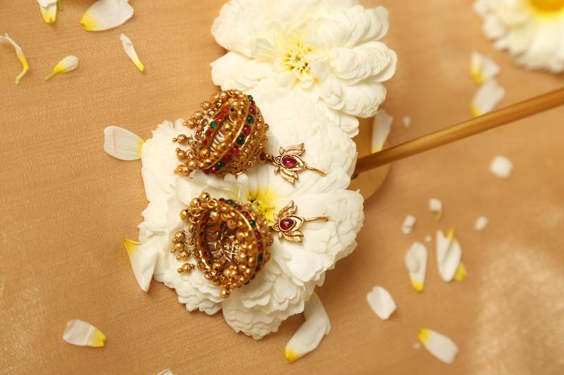 antique gold lotus jhumka 