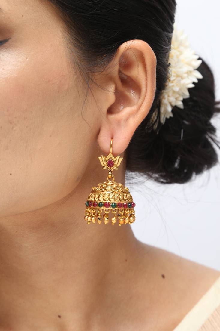 antique gold lotus jhumka 