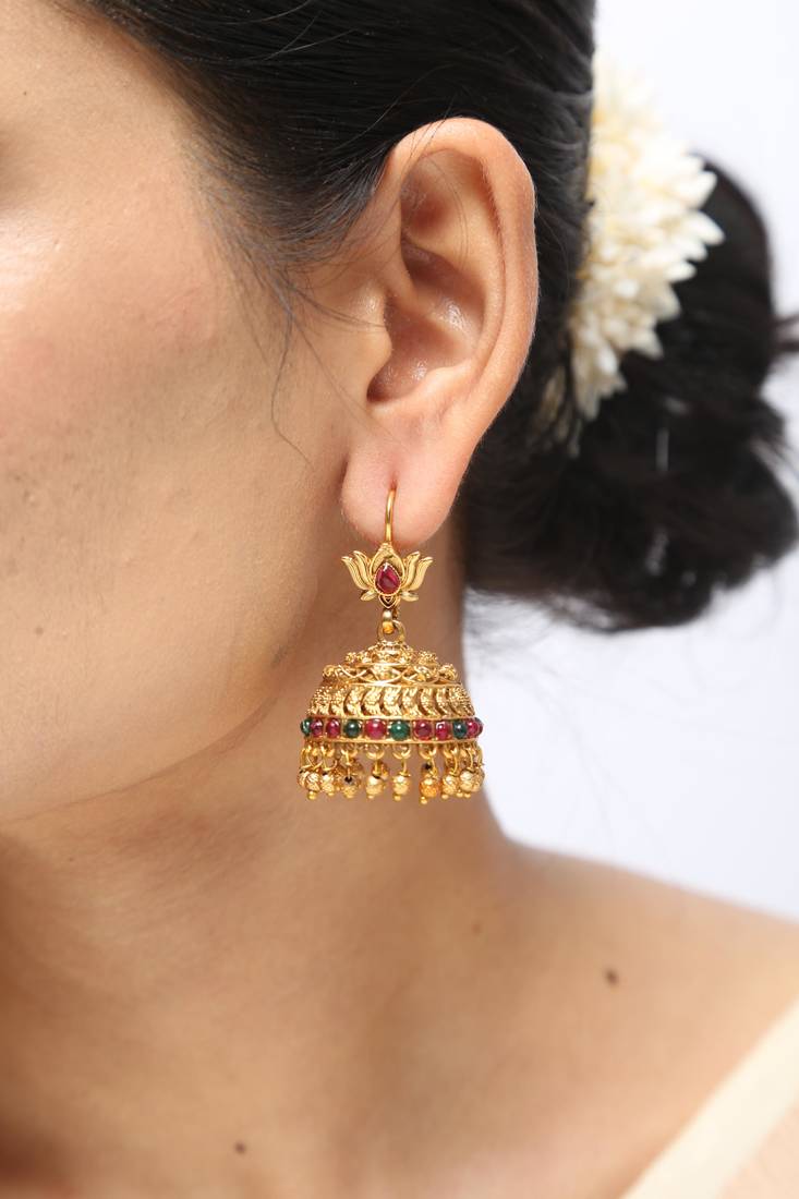 antique gold lotus jhumka 