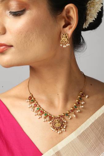 lakshmi pendant with pearl drop accents