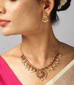 gold plated pendant necklace with pearl drop work