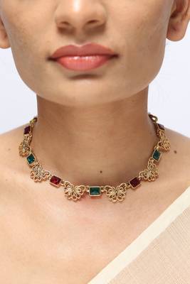 red green gold plated necklace with stone work 3