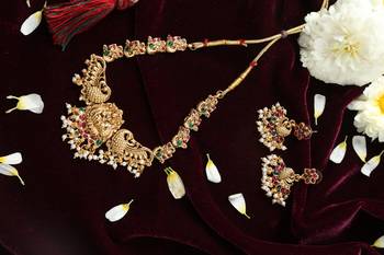 gold plated necklace set with temple jewellery work 4