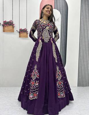 purple vichitra silk lehenga choli with embroidery 1