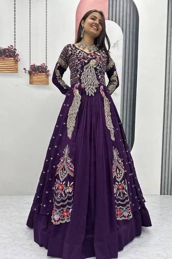 purple vichitra silk lehenga choli with embroidery