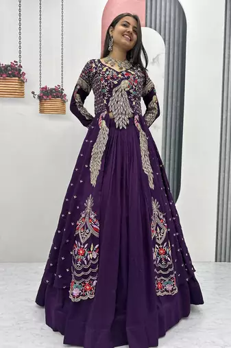 purple vichitra silk lehenga choli with embroidery