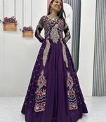 purple vichitra silk lehenga choli with embroidery