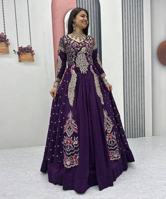 purple vichitra silk lehenga choli with embroidery 2