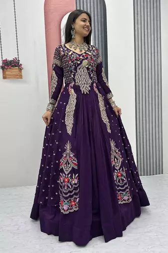 purple vichitra silk lehenga choli with embroidery