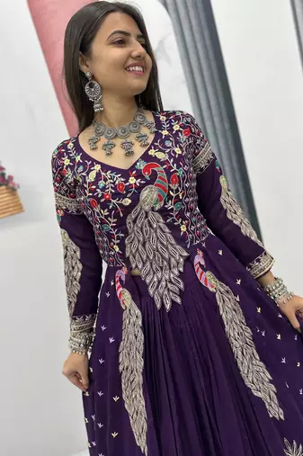purple vichitra silk lehenga choli with embroidery