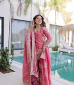 Peach Embroidered Kurta Sharara Set