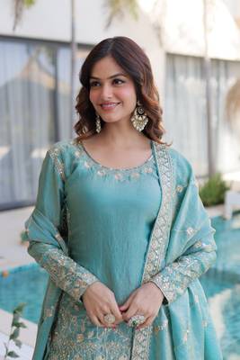 sky blue cotton kurta sharara set with embroidery 4