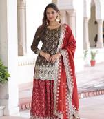 Vichitra Silk Embroidered Kurta Sharara Set