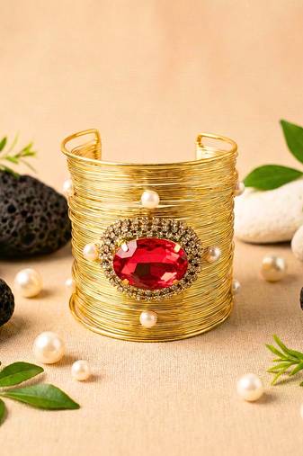 red crystal pearl cz bracelet bangle with stones