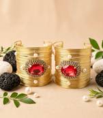 combo of two red crystal cz pearl stone western cuff bracelets bangle