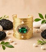 green crystal cz pearl stone fancy western cuff bracelet bangle