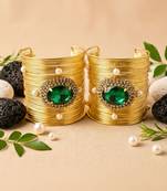 combo of two green crystal cz pearl stone western cuff bracelets bangle