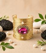 hot rani pink crystal cz pearl stone fancy western cuff bracelet bangle