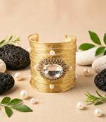 white crystal cz  pearl stone fancy floral cuff bracelet bangle