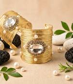 combo of two white crystal cz pearl stone floral cuff bracelets bangle