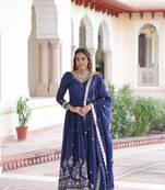 Blue Vichitra silk Embroidered Gown & Dupatta