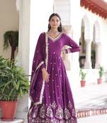 Purple Vichitra Silk Embroidered Gown & Koti