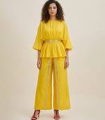 Yellow embroidered satin co ord set