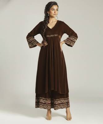 Brown embroidered velvet co ord set 1