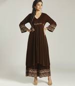 Brown embroidered velvet co ord set