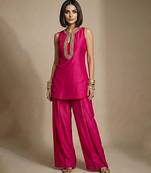 Pink embroidered raw silk co ord set