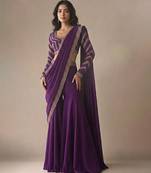 Purple embroidered satin sharara set