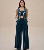 Blue embroidered velvet co ord set