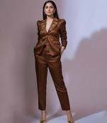 Brown embroidered satin co ord set