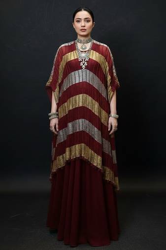 Multicolor embroidered tissue kaftan