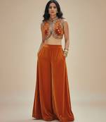 Orange embroidered velvet co ord set