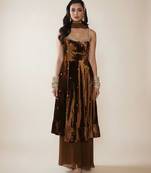 Brown embroidered georgette kurta set