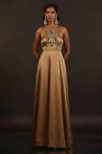 Gold embroidered tissue gown