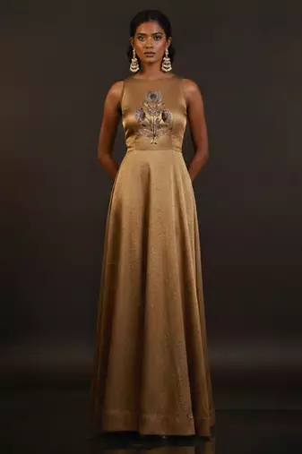 Gold embroidered tissue gown