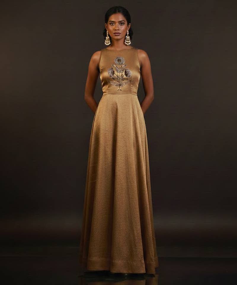 Gold embroidered tissue gown