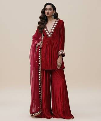 Maroon embroidered organza sharara set 1