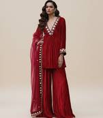 Maroon embroidered organza sharara set
